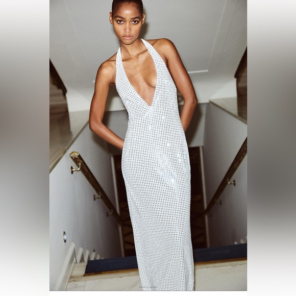 Silver Dress ZARA MIRRORS HALTER DRESS Silver Dress ZARA MIRRORS HALTER DRESS